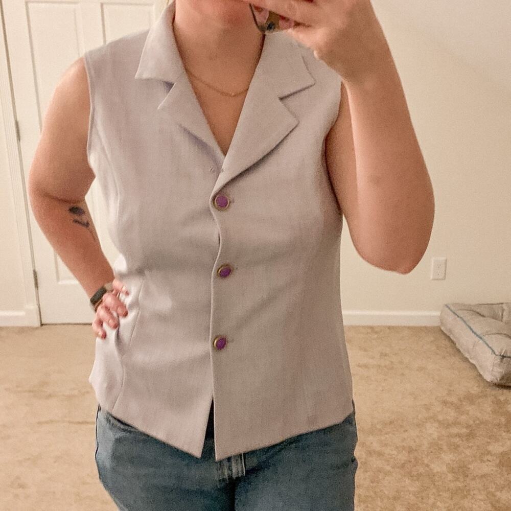 Vintage Button Down Tank Lavender Purple 90s Women's Lilac Sleeveless Top Medium